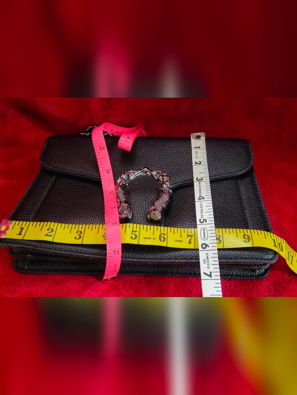 Black Pebble Leather Chain Shoulder Bag with Silver-Tone Hardware - Picture 7 of 12